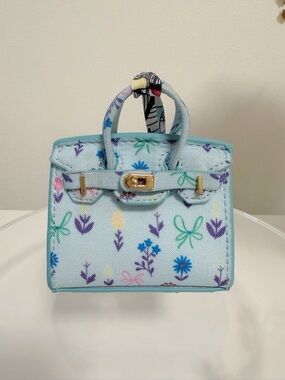 Mini Floral Top Handle Bag Charm | Genuine Leather | Handmade